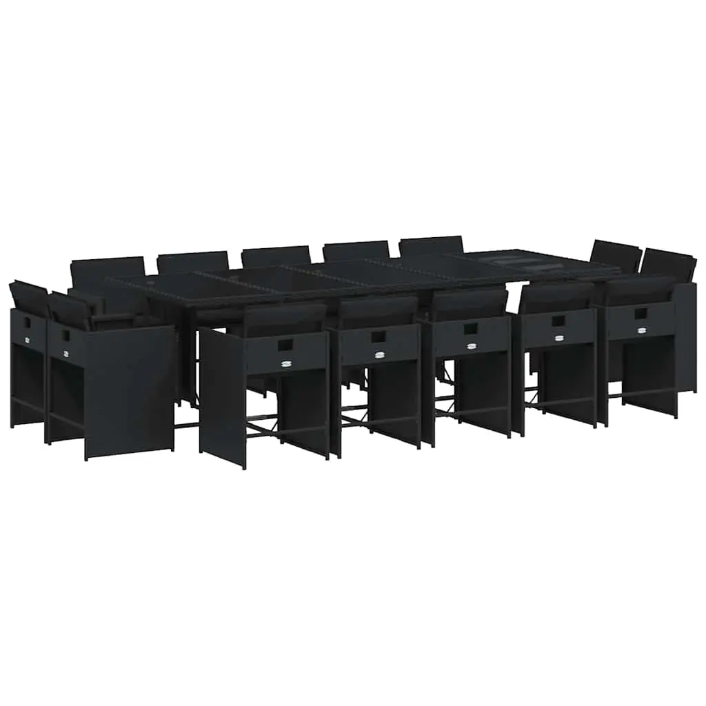 15 Piece Garden Dining Set with Cushions Black Poly Rattan 3211231 - Furniture