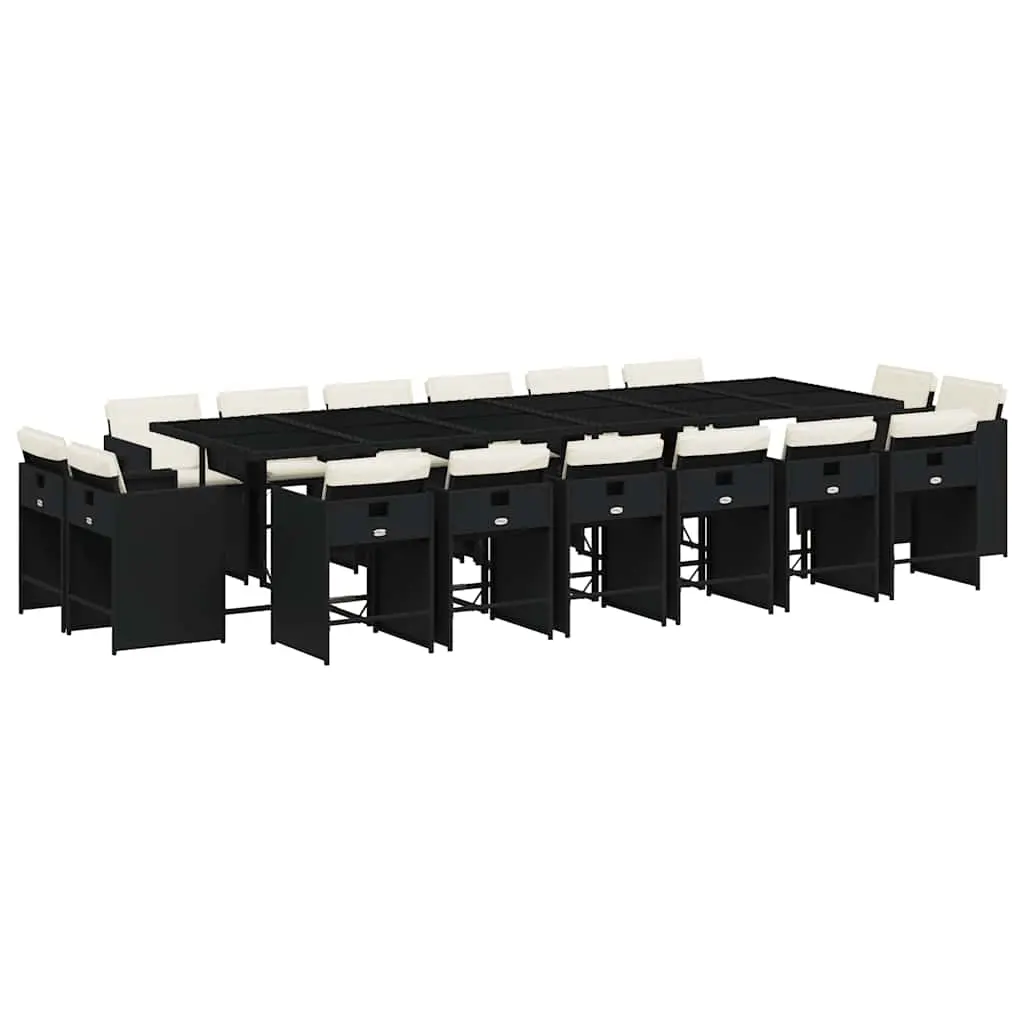 17 Piece Garden Dining Set with Cushions Black Poly Rattan 3211242 - Furniture