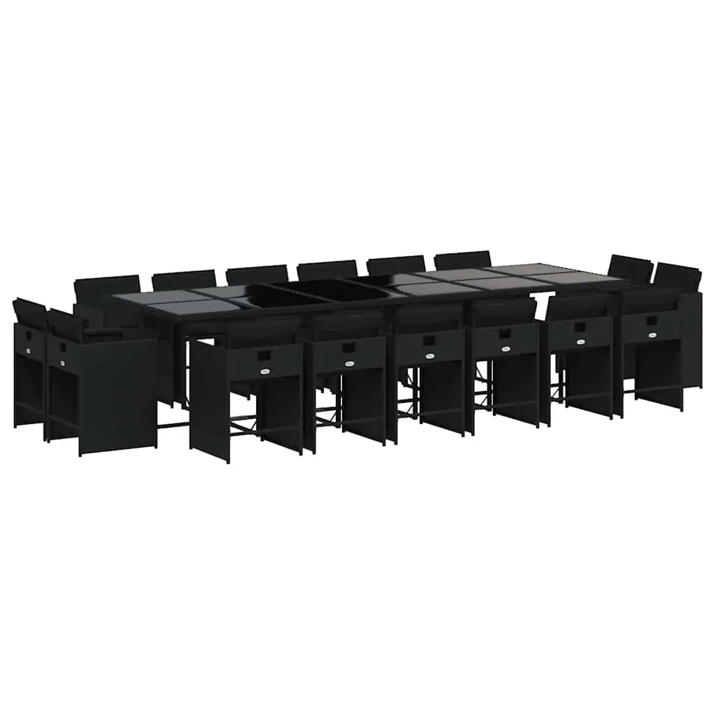 17 Piece Garden Dining Set with Cushions Black Poly Rattan 3211243 - Furniture