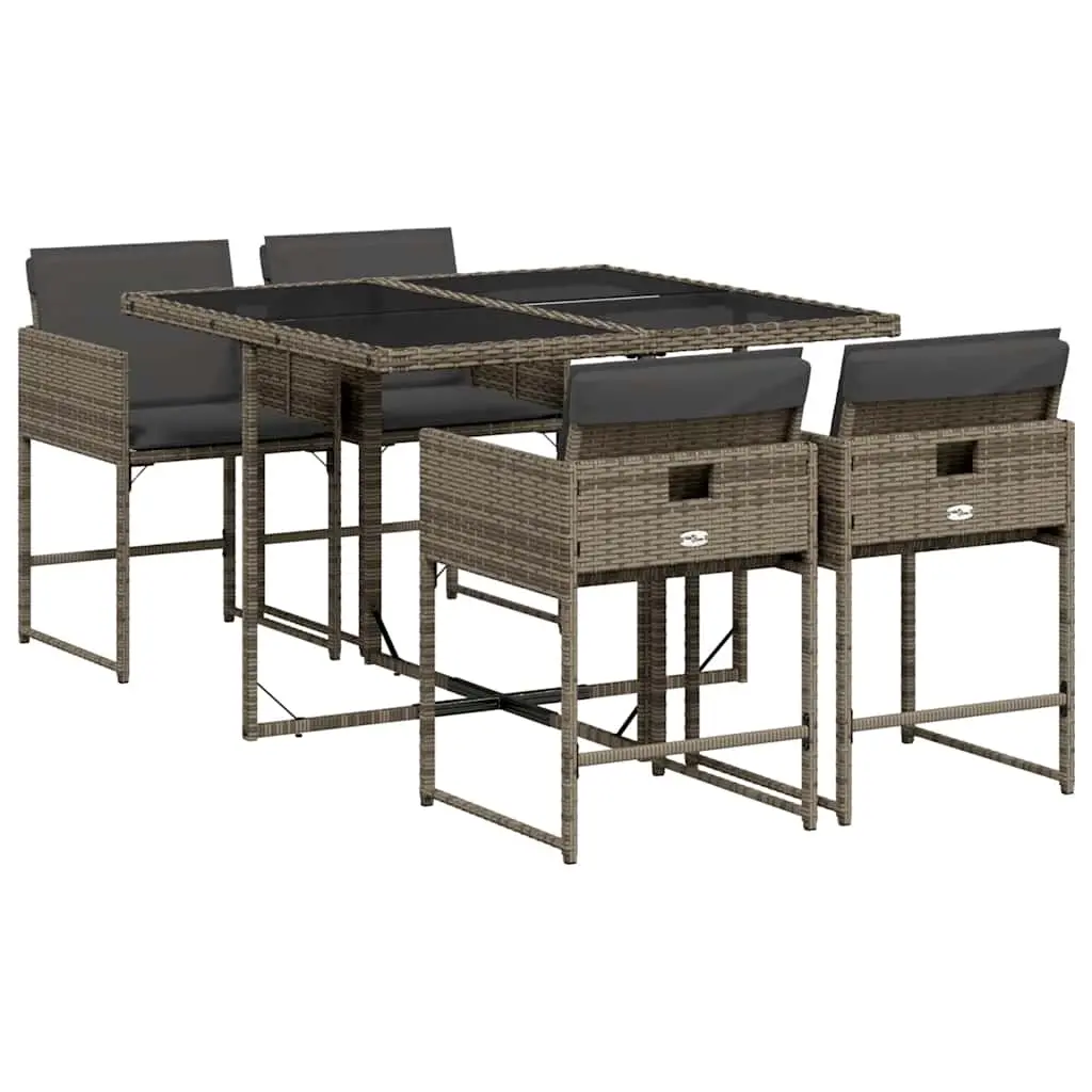 5 Piece Garden Dining Set with Cushions Grey Poly Rattan 3211256 - Furniture