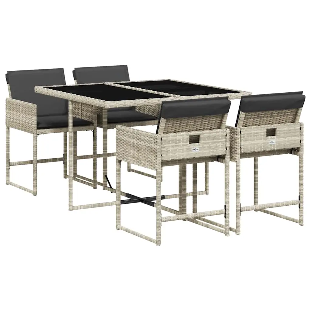 5 Piece Garden Dining Set with Cushions Light Grey Poly Rattan 3211259 - Furniture