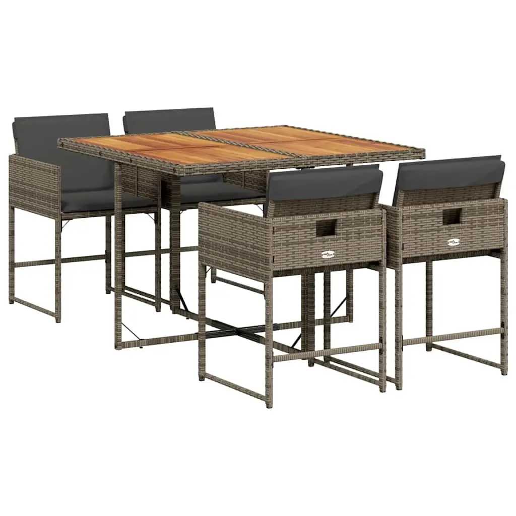 5 Piece Garden Dining Set with Cushions Grey Poly Rattan 3211262 - Furniture