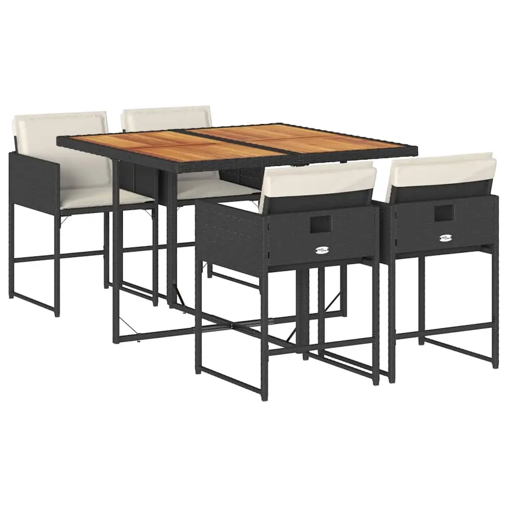 5 Piece Garden Dining Set with Cushions Black Poly Rattan 3211263 - Furniture