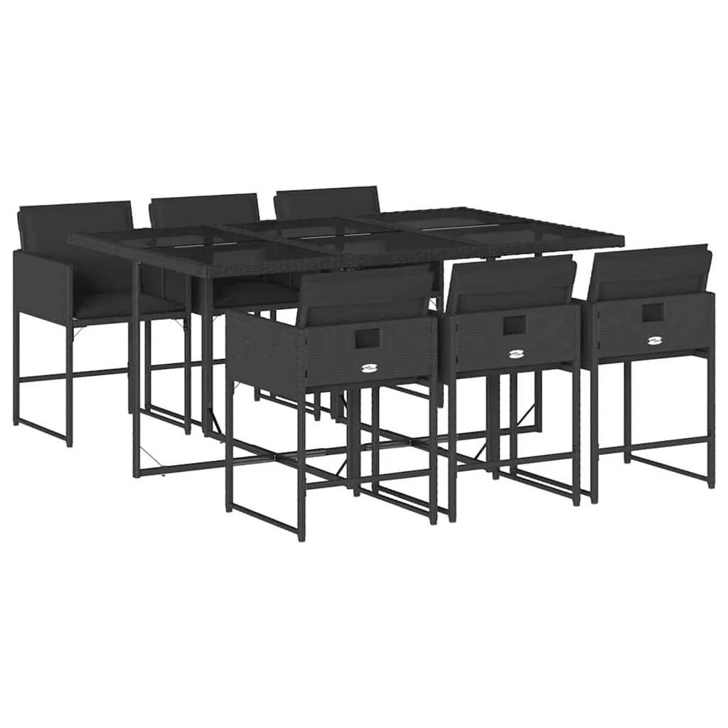 7 Piece Garden Dining Set with Cushions Black Poly Rattan 3211267 - Furniture