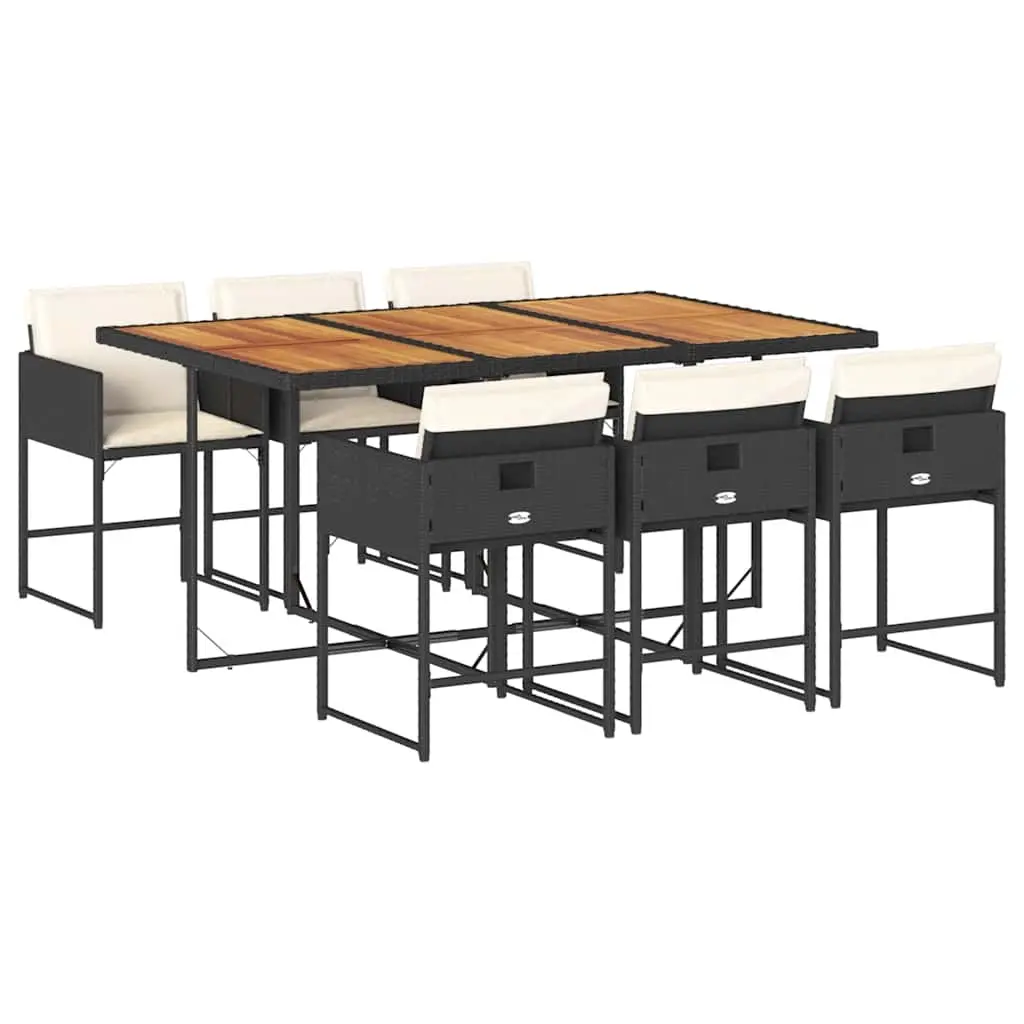 7 Piece Garden Dining Set with Cushions Black Poly Rattan 3211275 - Furniture