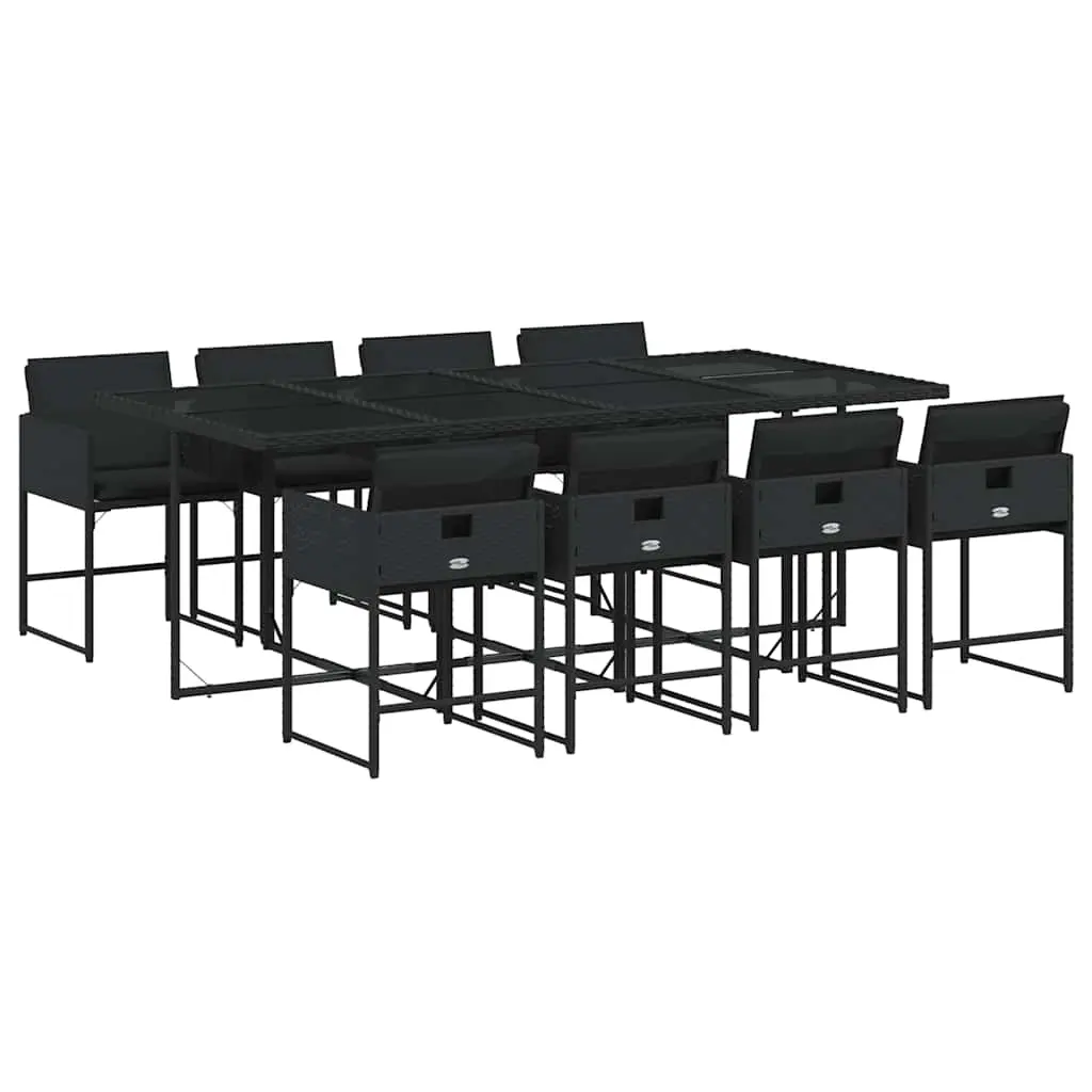 9 Piece Garden Dining Set with Cushions Black Poly Rattan 3211279 - Furniture
