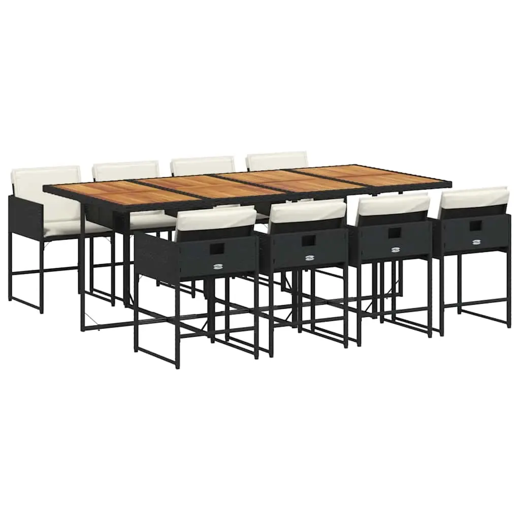 9 Piece Garden Dining Set with Cushions Black Poly Rattan 3211287 - Furniture
