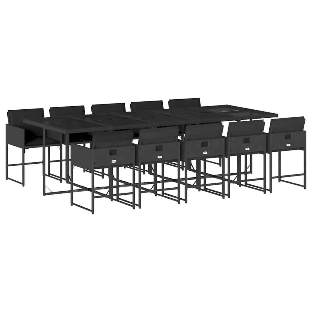 11 Piece Garden Dining Set with Cushions Black Poly Rattan 3211291 - Furniture