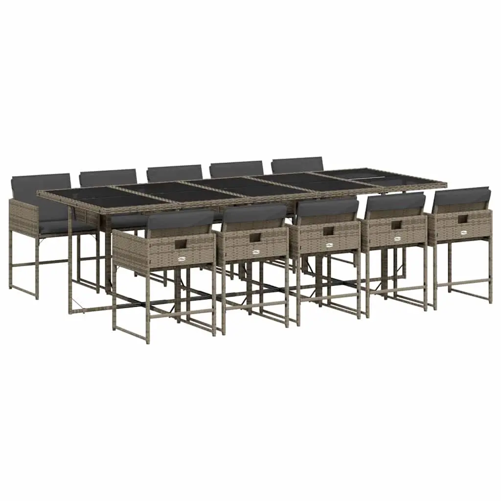 11 Piece Garden Dining Set with Cushions Grey Poly Rattan 3211292 - Furniture