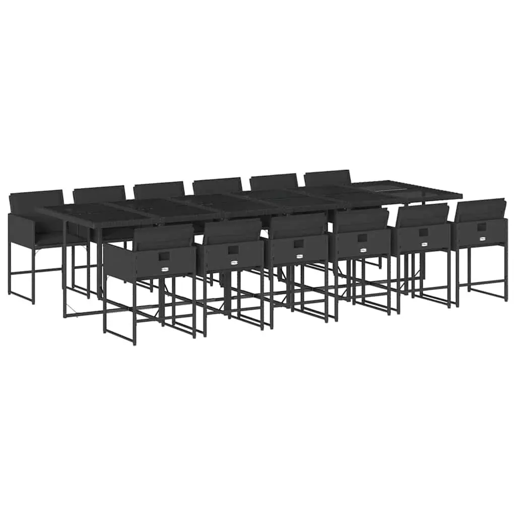 13 Piece Garden Dining Set with Cushions Black Poly Rattan 3211303 - Furniture
