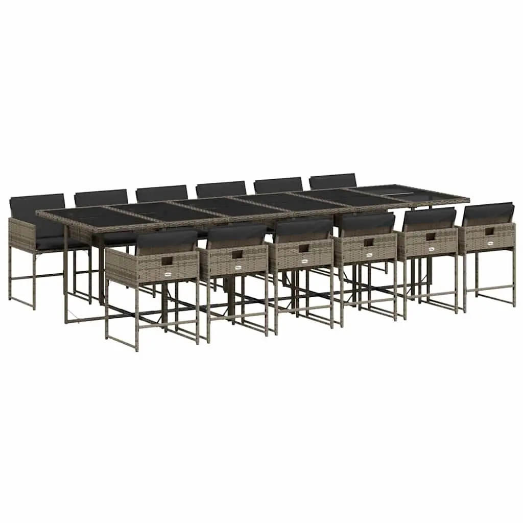 13 Piece Garden Dining Set with Cushions Grey Poly Rattan 3211304 - Furniture