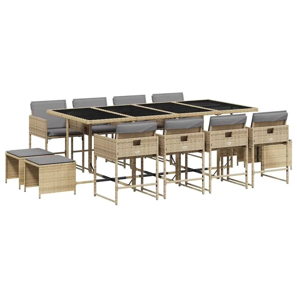 13 Piece Garden Dining Set with Cushions Mix Beige Poly Rattan 3211344 - Furniture