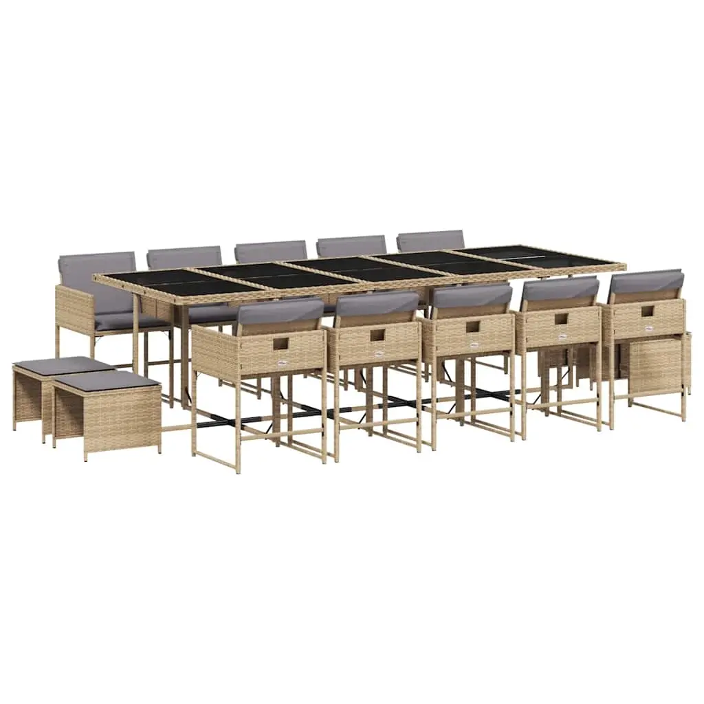 15 Piece Garden Dining Set with Cushions Mix Beige Poly Rattan 3211356 - Furniture