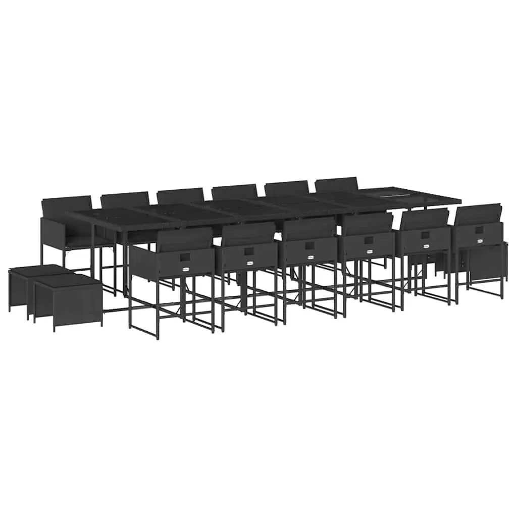 17 Piece Garden Dining Set with Cushions Black Poly Rattan 3211363 - Furniture