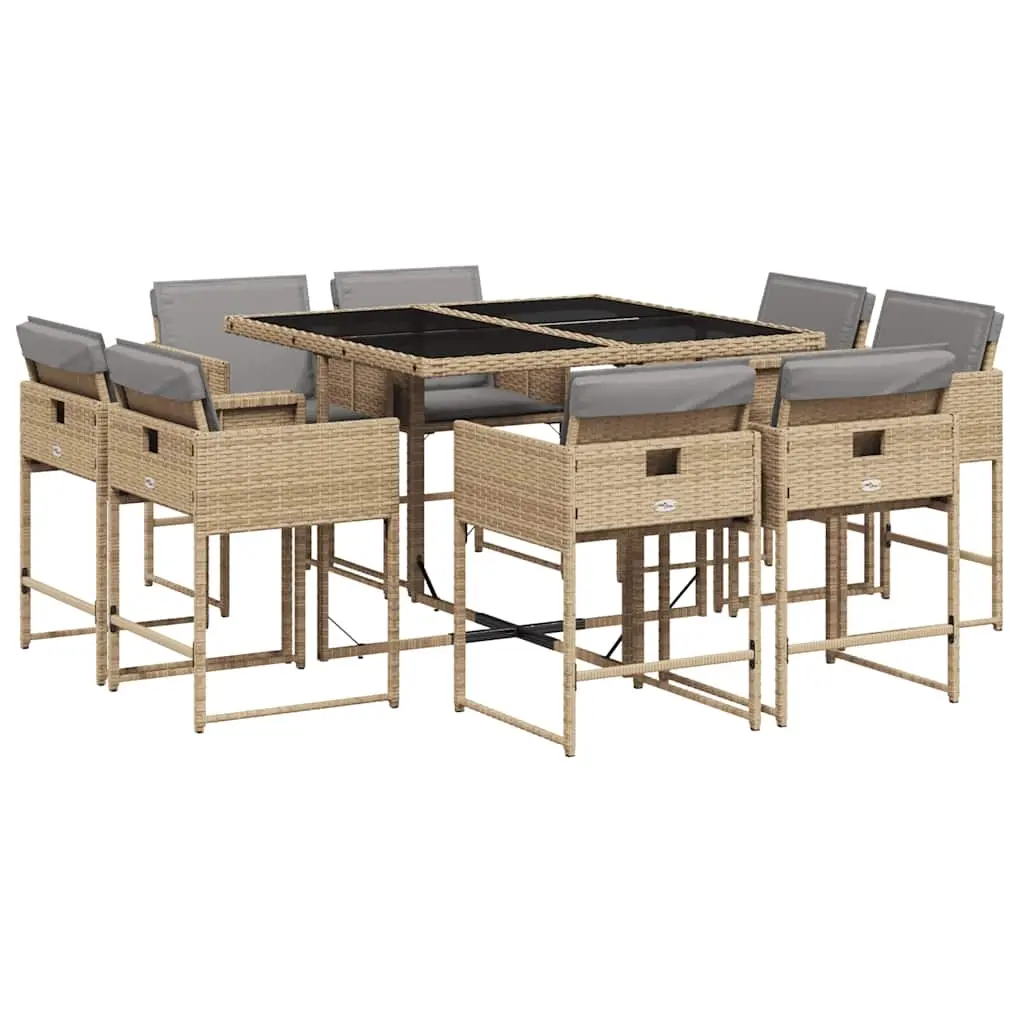 9 Piece Garden Dining Set with Cushions Mix Beige Poly Rattan 3211380 - Furniture