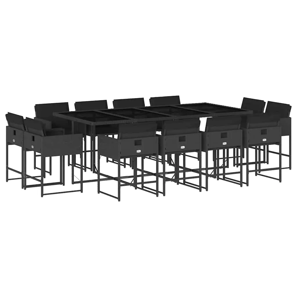 13 Piece Garden Dining Set with Cushions Black Poly Rattan 3211399 - Furniture
