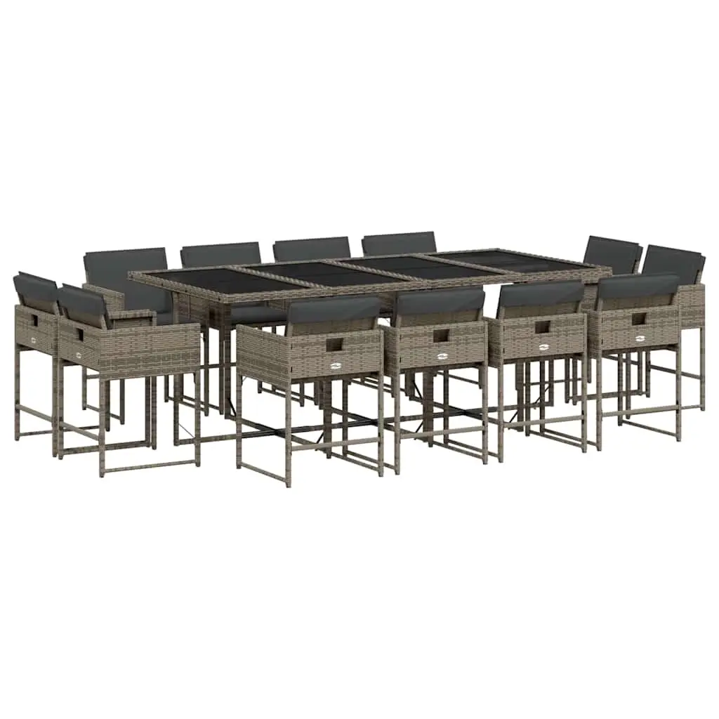 13 Piece Garden Dining Set with Cushions Grey Poly Rattan 3211400 - Furniture
