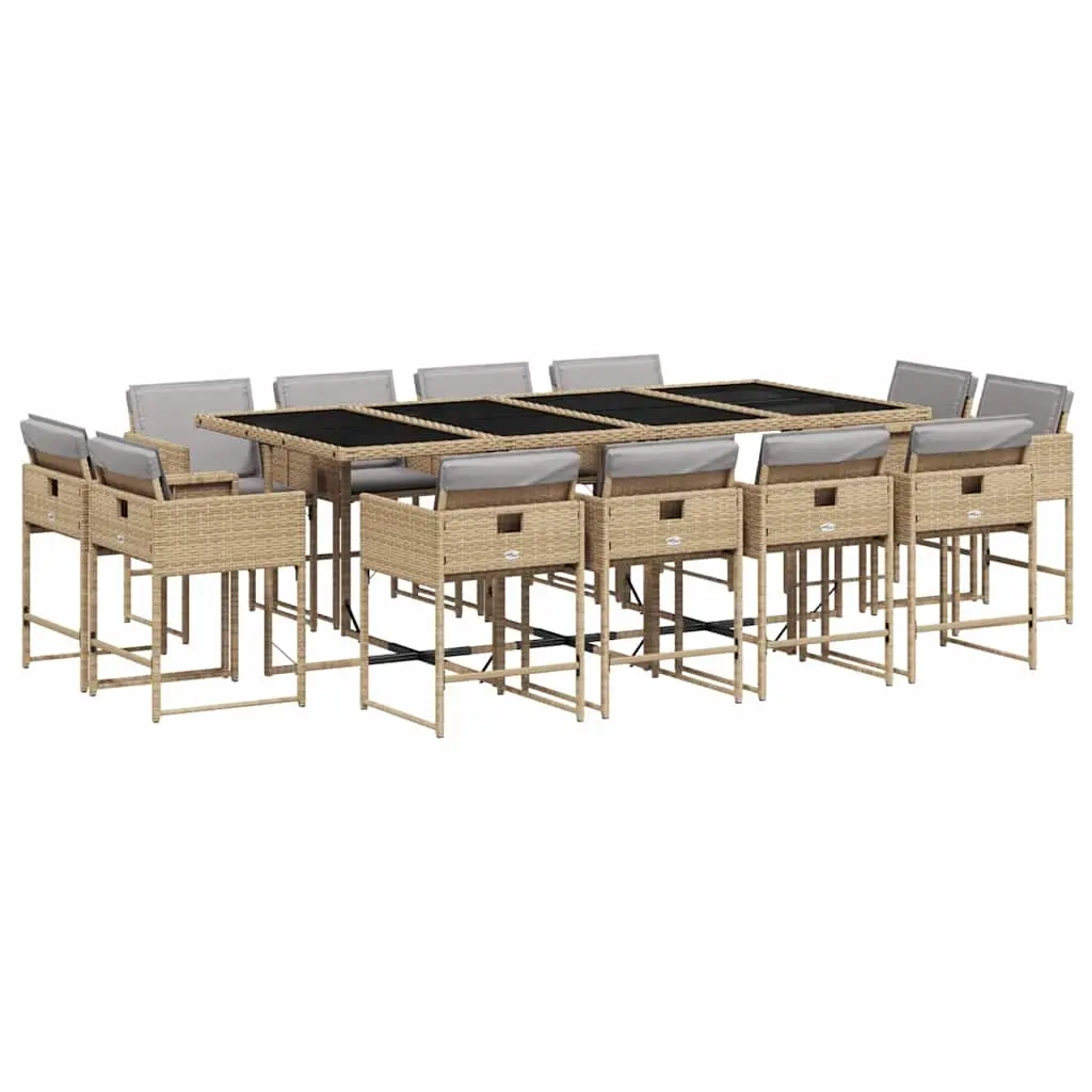 13 Piece Garden Dining Set with Cushions Mix Beige Poly Rattan 3211404 - Furniture