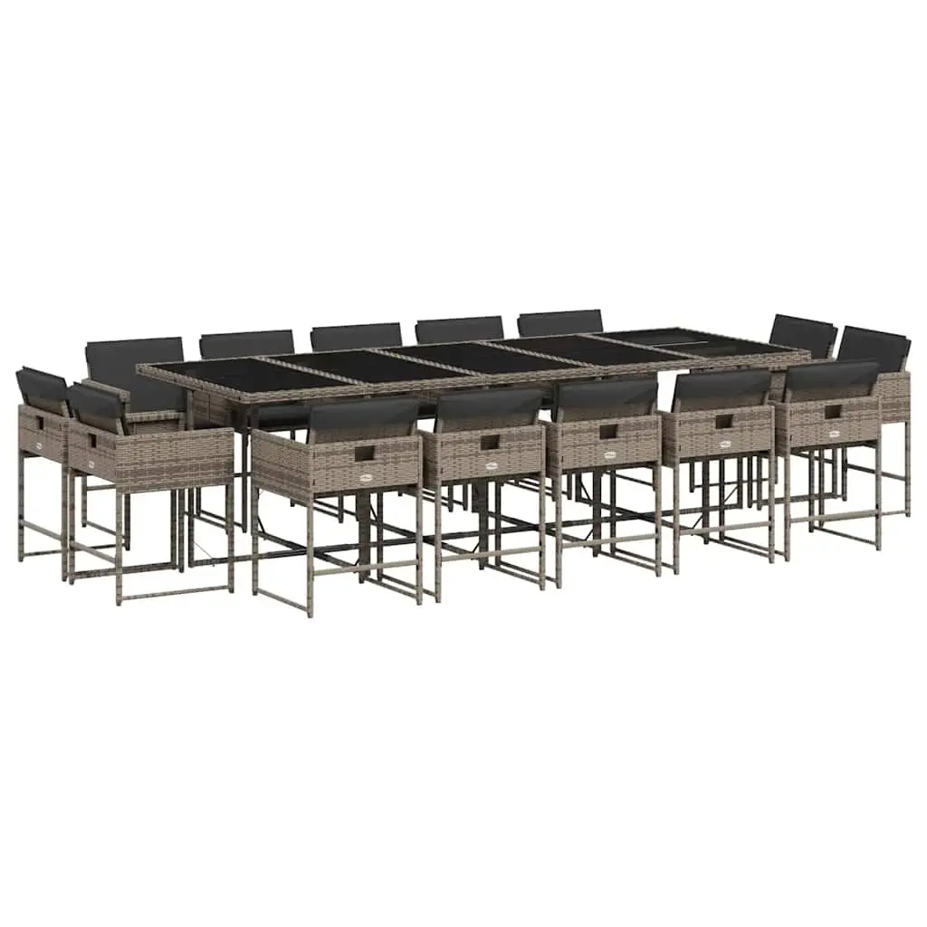 15 Piece Garden Dining Set with Cushions Grey Poly Rattan 3211412 - Furniture