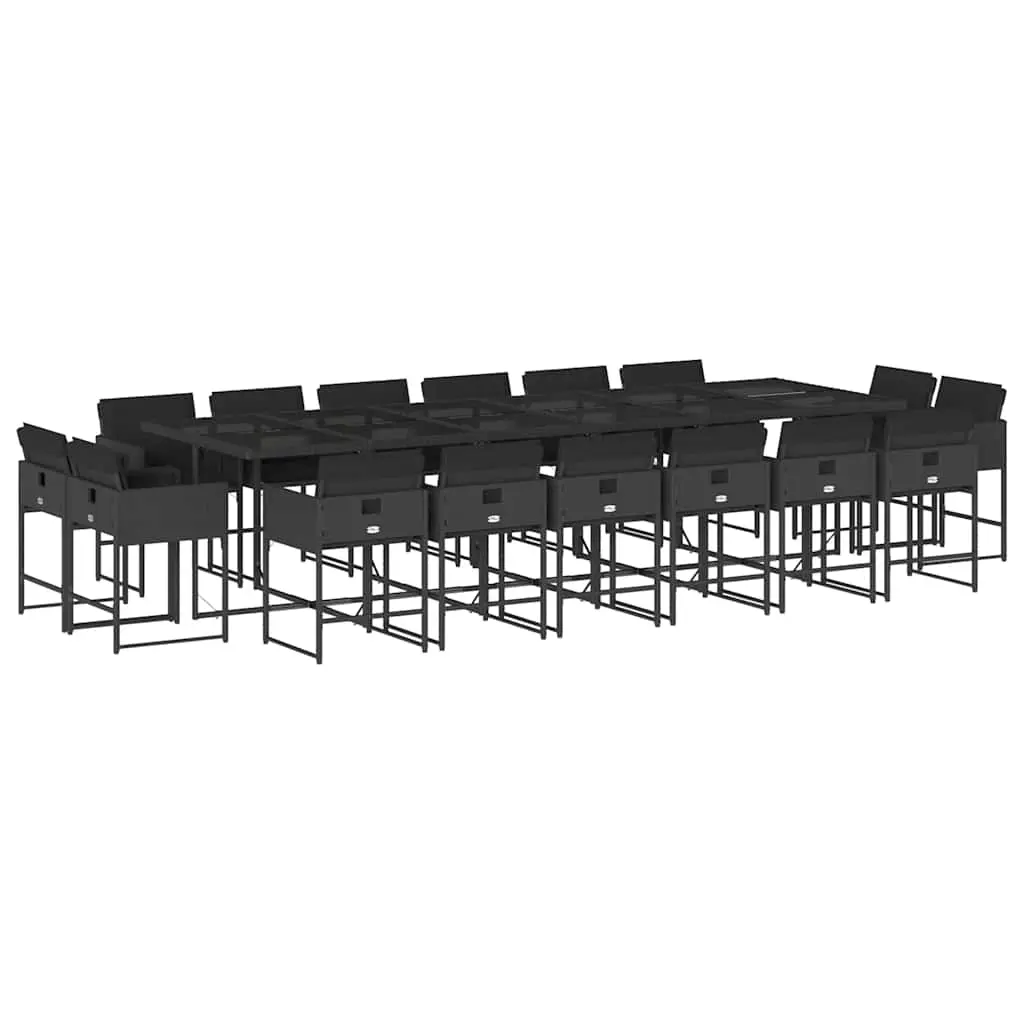 17 Piece Garden Dining Set with Cushions Black Poly Rattan 3211423 - Furniture