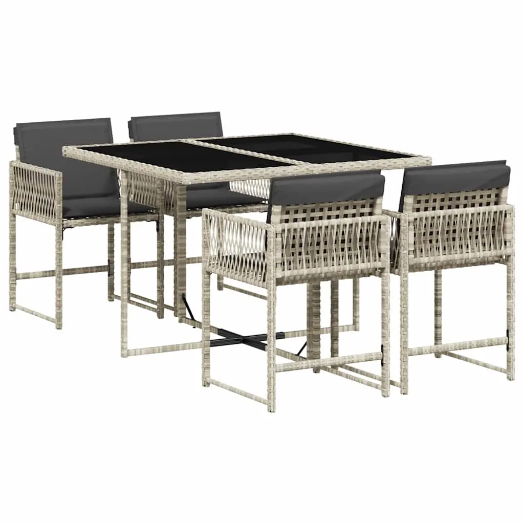 5 Piece Garden Dining Set with Cushions Light Grey Poly Rattan 3211439 - Furniture