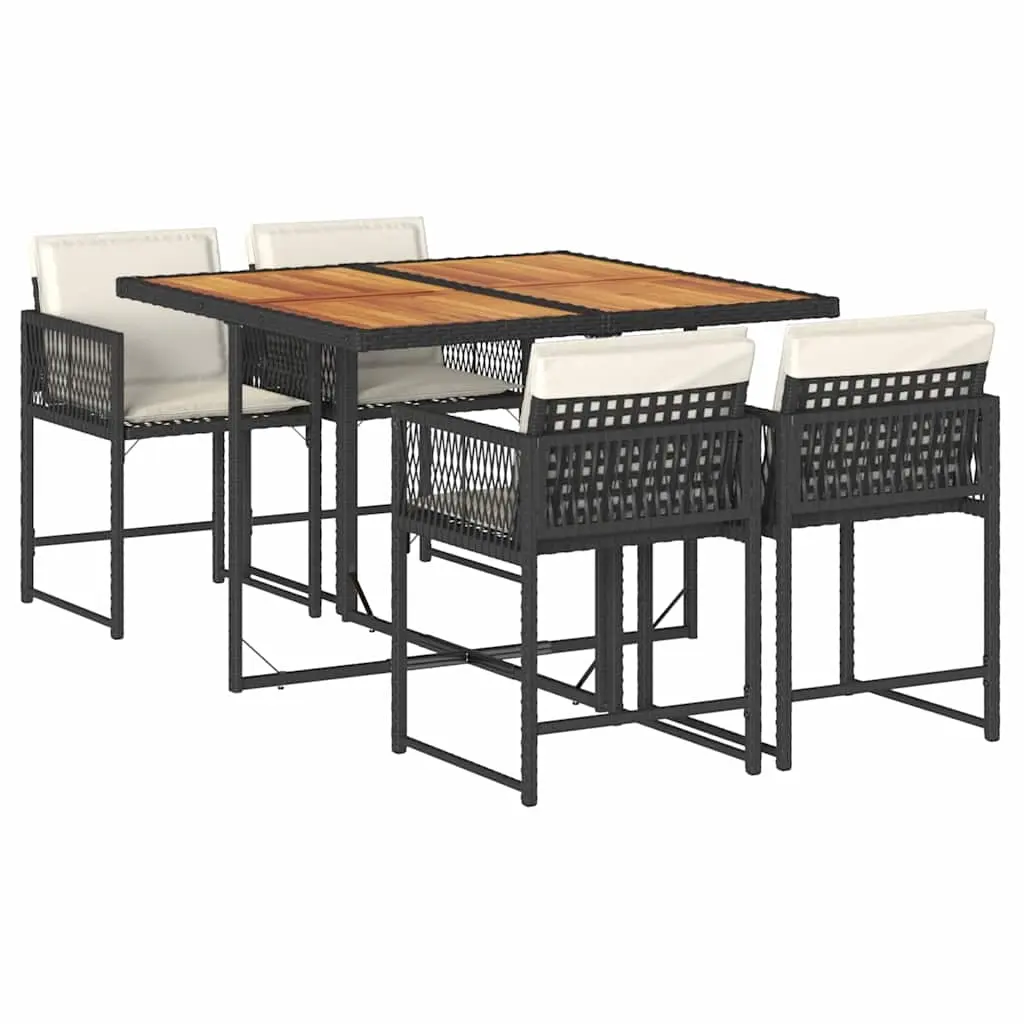 5 Piece Garden Dining Set with Cushions Black Poly Rattan 3211443 - Furniture