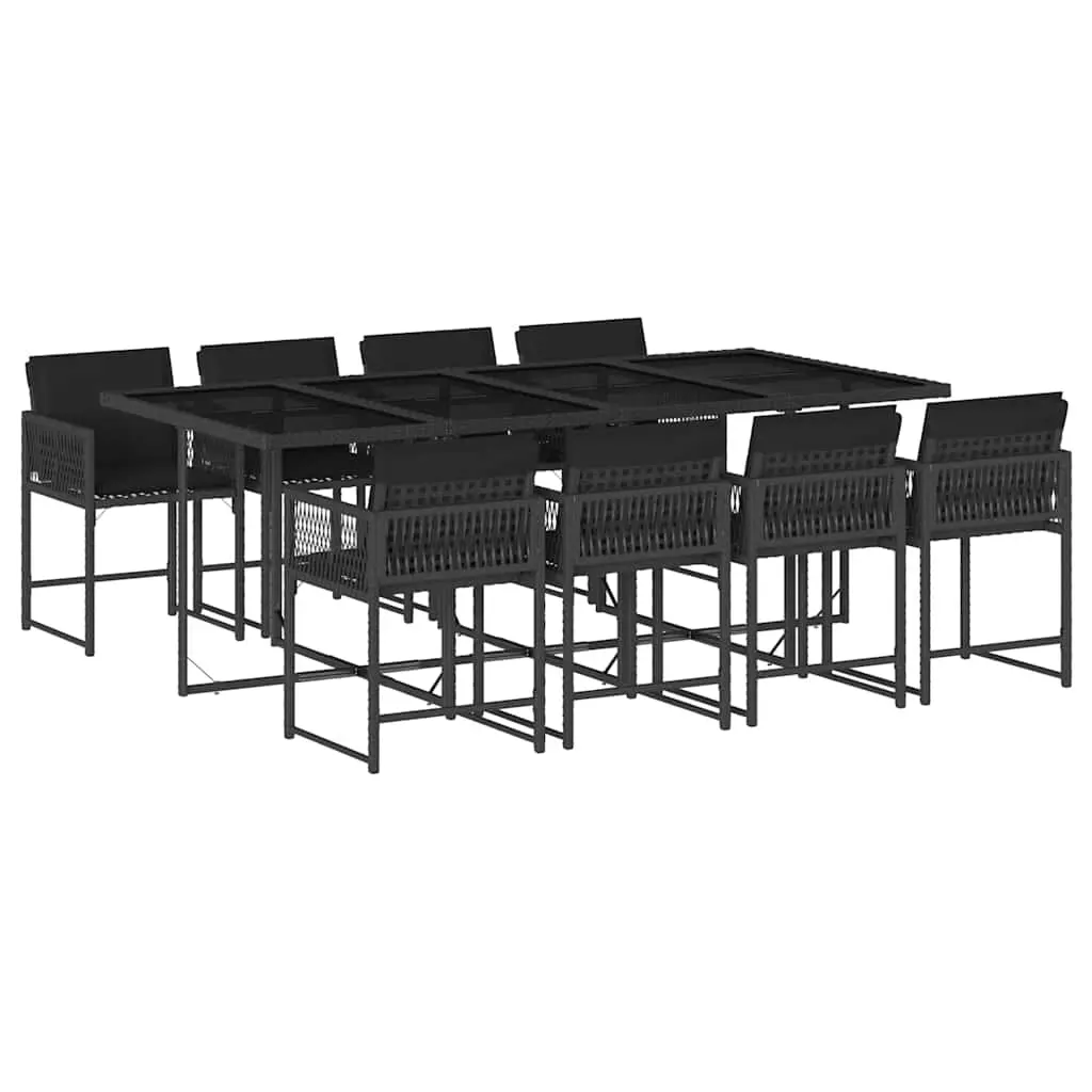 9 Piece Garden Dining Set with Cushions Black Poly Rattan 3211459 - Furniture