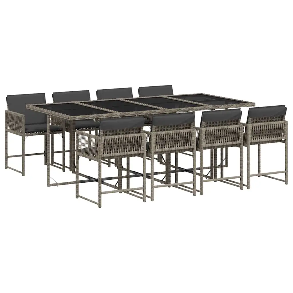 9 Piece Garden Dining Set with Cushions Grey Poly Rattan 3211460 - Furniture