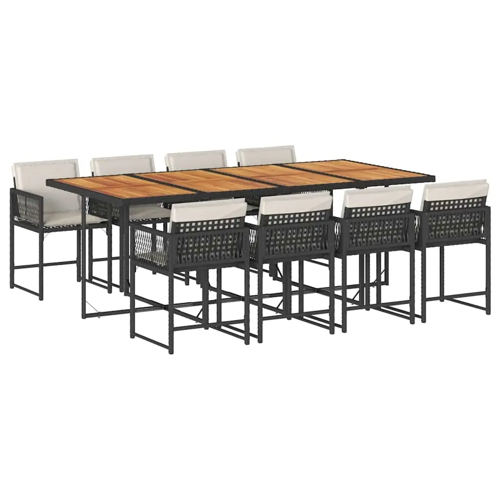 9 Piece Garden Dining Set with Cushions Black Poly Rattan 3211467 - Furniture