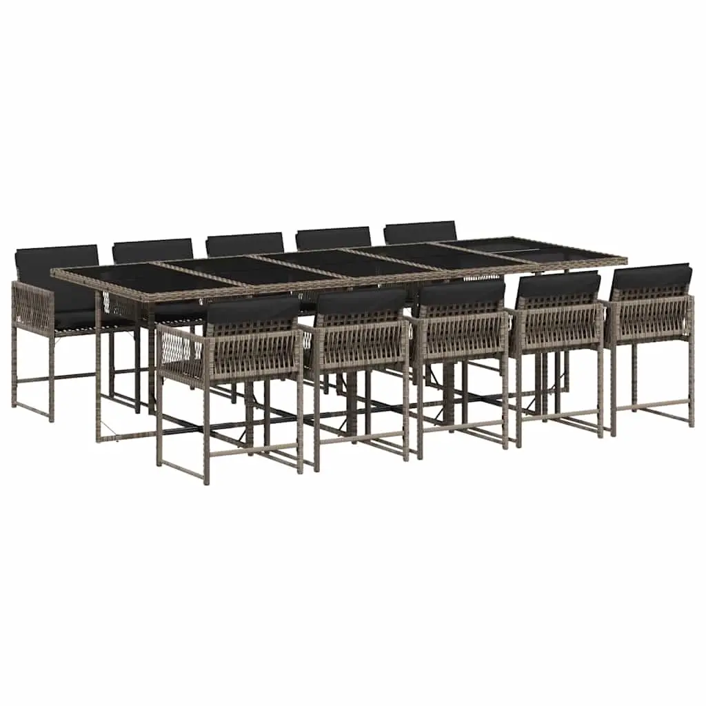 11 Piece Garden Dining Set with Cushions Grey Poly Rattan 3211472 - Furniture