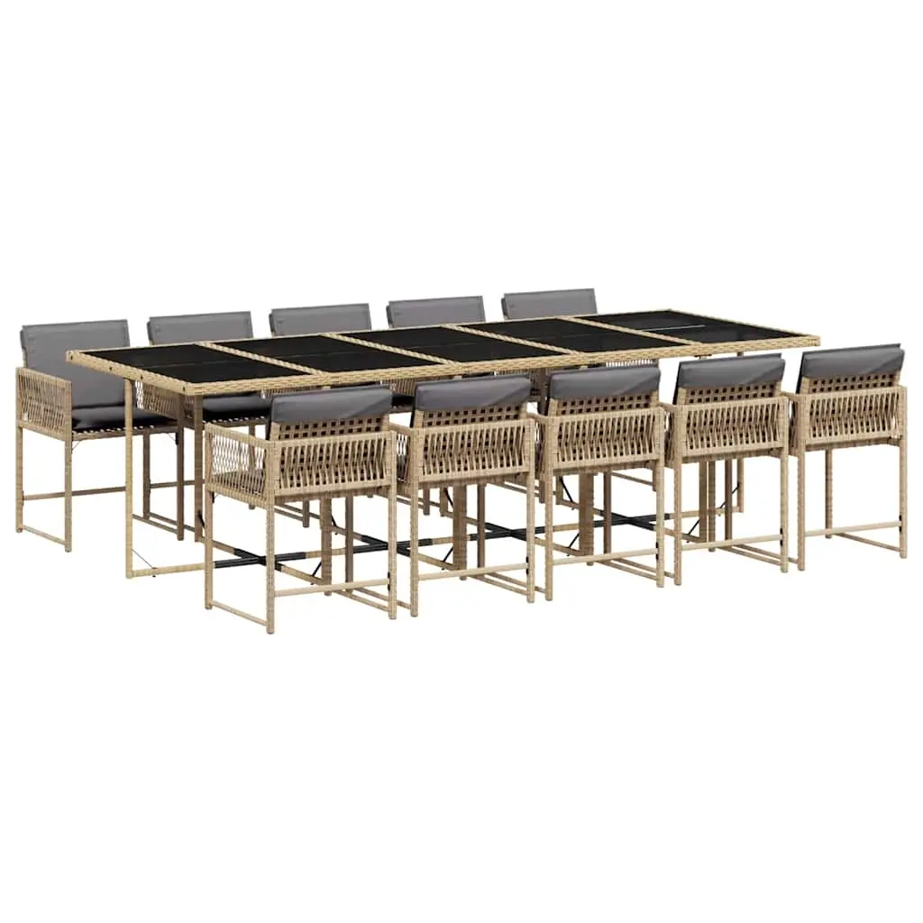 11 Piece Garden Dining Set with Cushions Mix Beige Poly Rattan 3211476 - Furniture