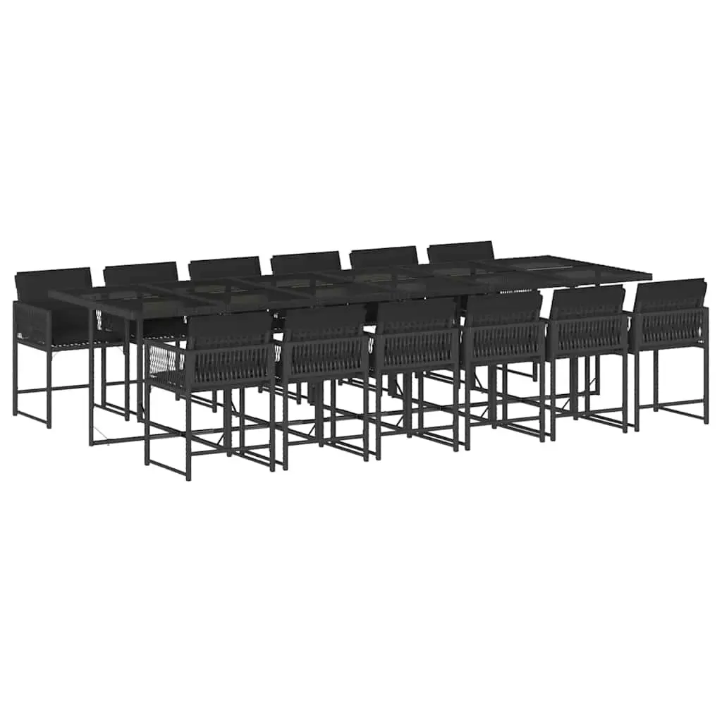 13 Piece Garden Dining Set with Cushions Black Poly Rattan 3211483 - Furniture