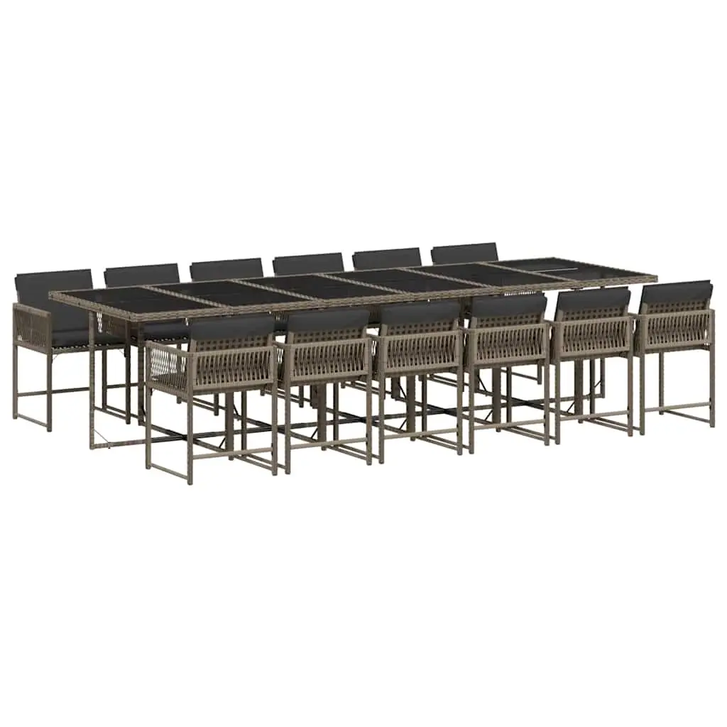 13 Piece Garden Dining Set with Cushions Grey Poly Rattan 3211484 - Furniture