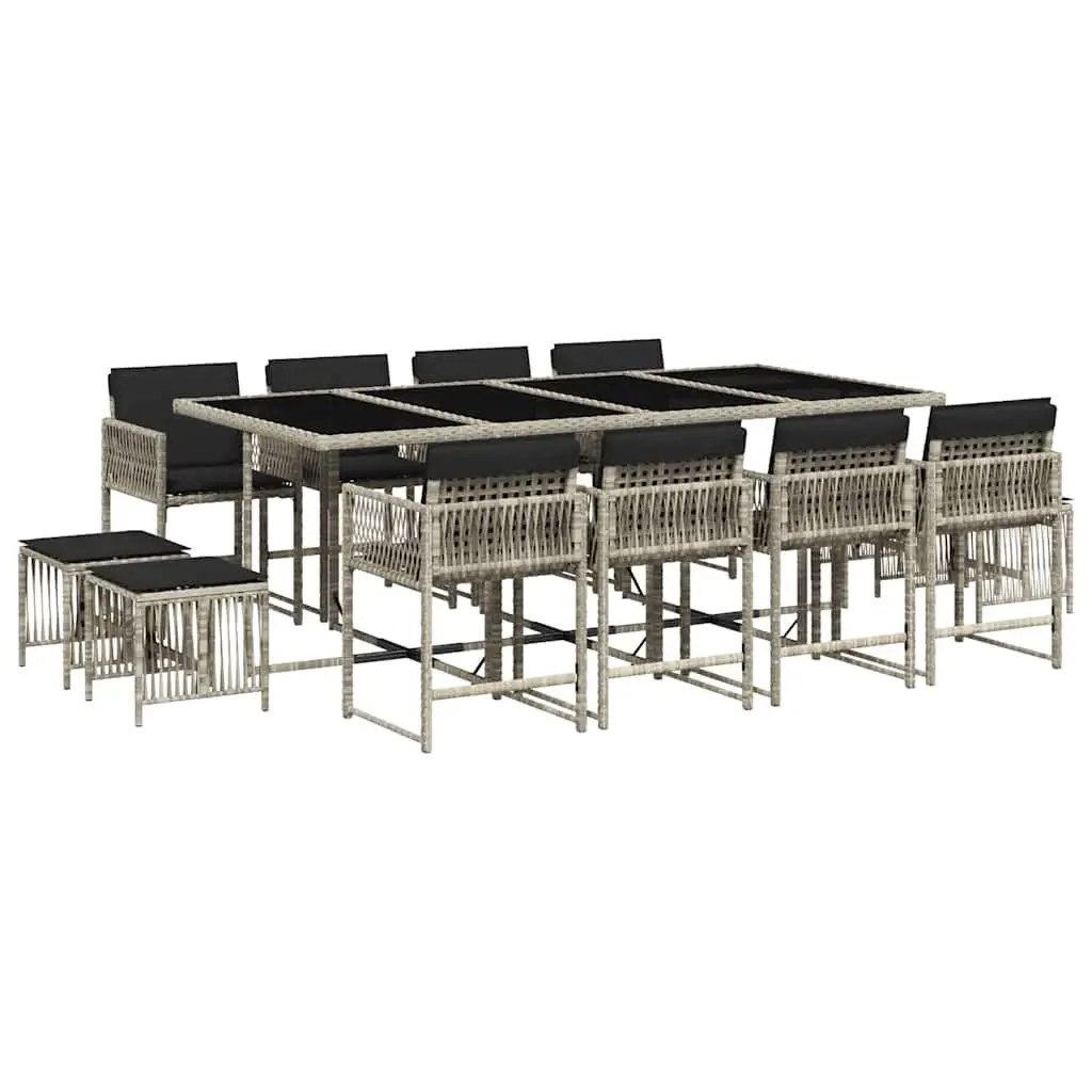 13 Piece Garden Dining Set with Cushions Light Grey Poly Rattan 3211523 - Furniture