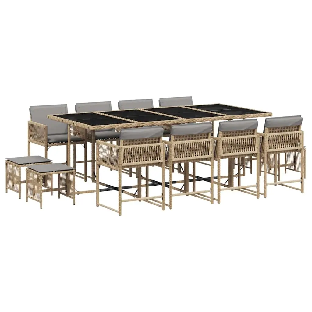 13 Piece Garden Dining Set with Cushions Mix Beige Poly Rattan 3211524 - Furniture