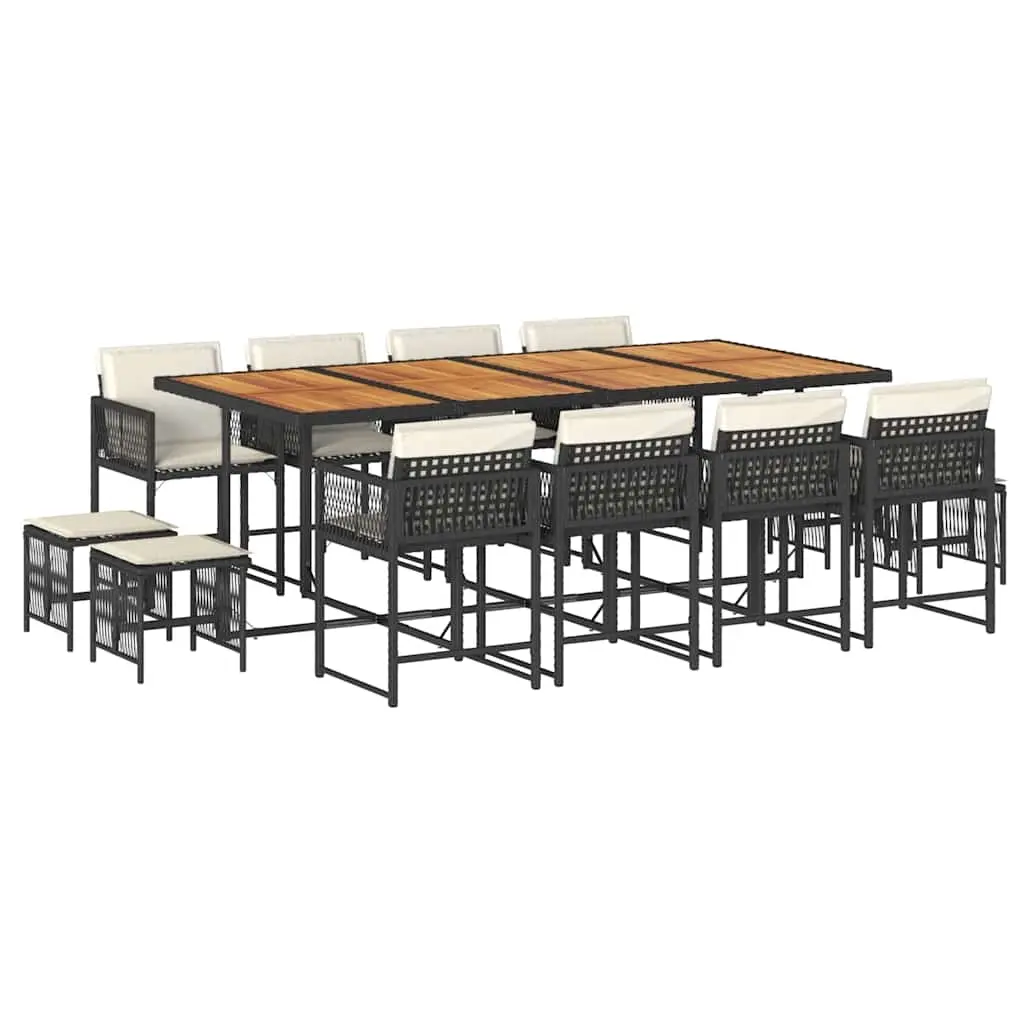 13 Piece Garden Dining Set with Cushions Black Poly Rattan 3211527 - Furniture