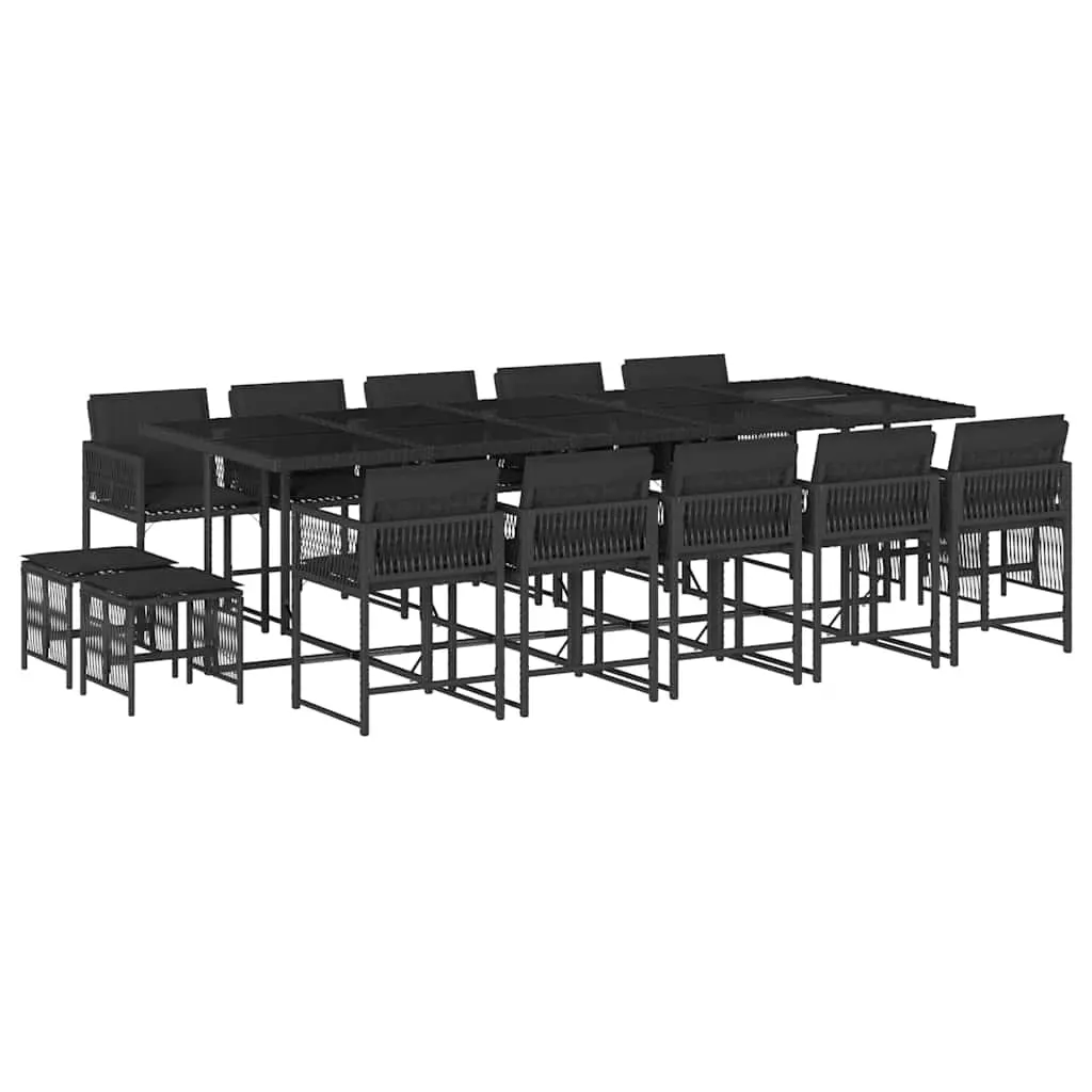 15 Piece Garden Dining Set with Cushions Black Poly Rattan 3211531 - Furniture