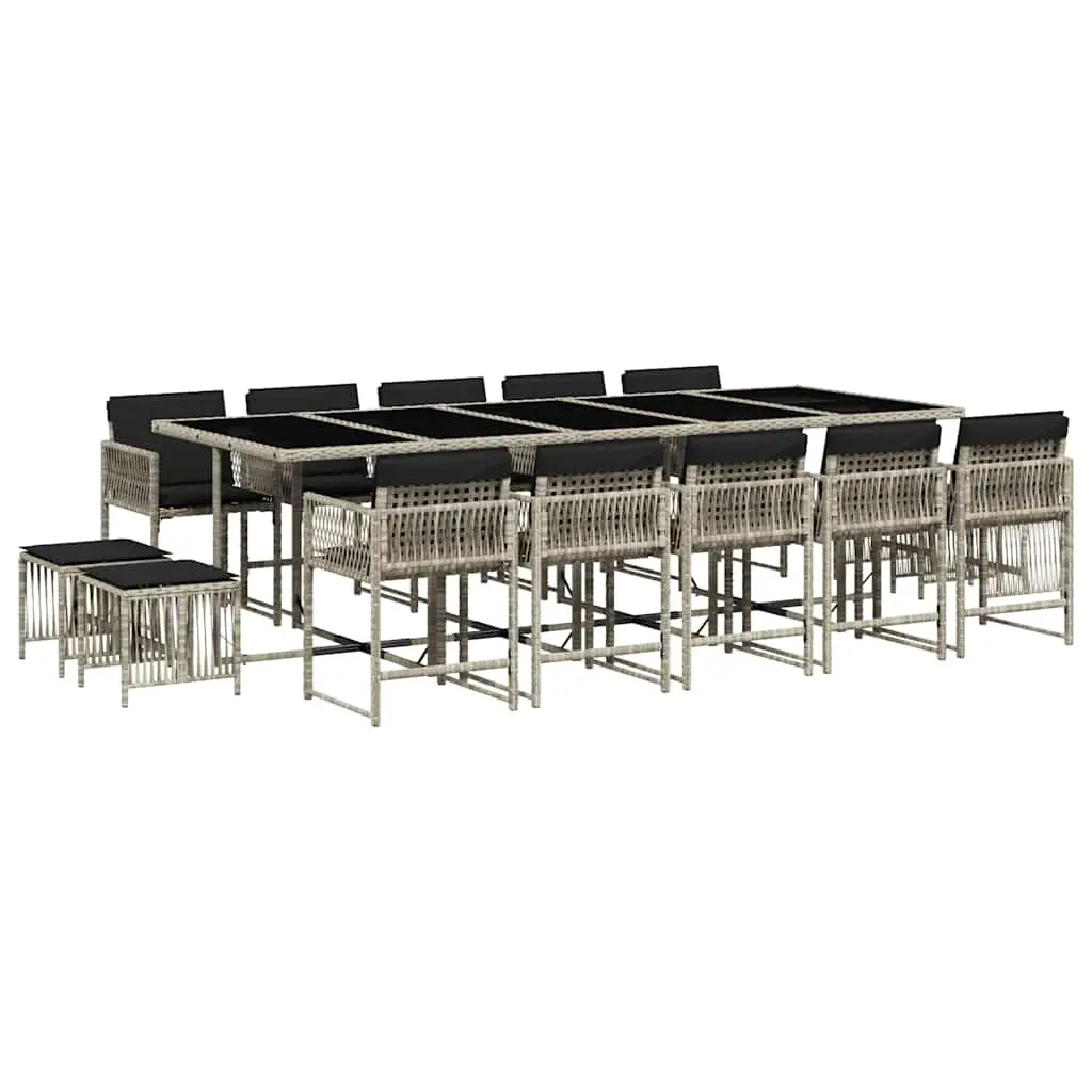 15 Piece Garden Dining Set with Cushions Light Grey Poly Rattan 3211535 - Furniture