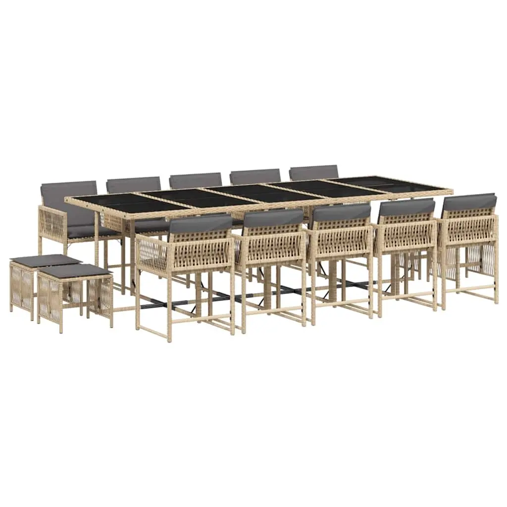 15 Piece Garden Dining Set with Cushions Mix Beige Poly Rattan 3211536 - Furniture
