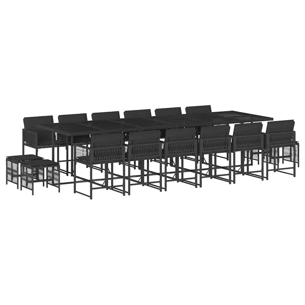 17 Piece Garden Dining Set with Cushions Black Poly Rattan 3211543 - Furniture