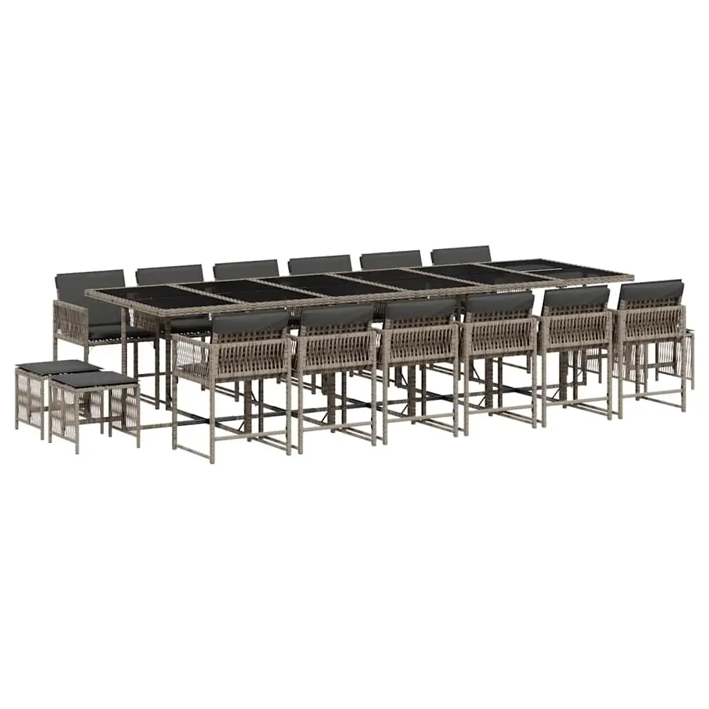 17 Piece Garden Dining Set with Cushions Grey Poly Rattan 3211544 - Furniture