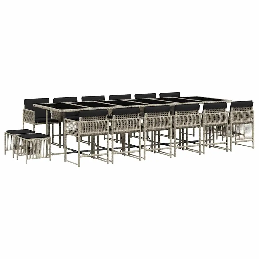 17 Piece Garden Dining Set with Cushions Light Grey Poly Rattan 3211547 - Furniture
