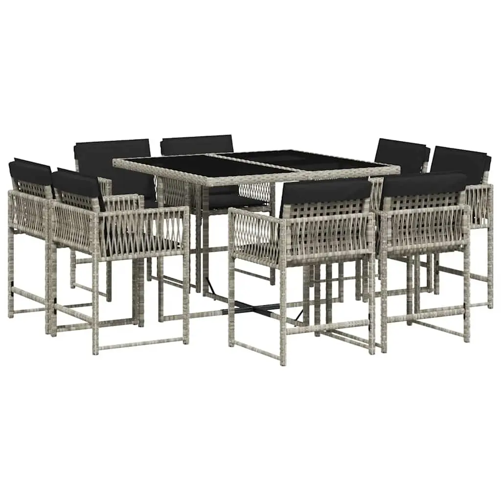 9 Piece Garden Dining Set with Cushions Light Grey Poly Rattan 3211559 - Furniture