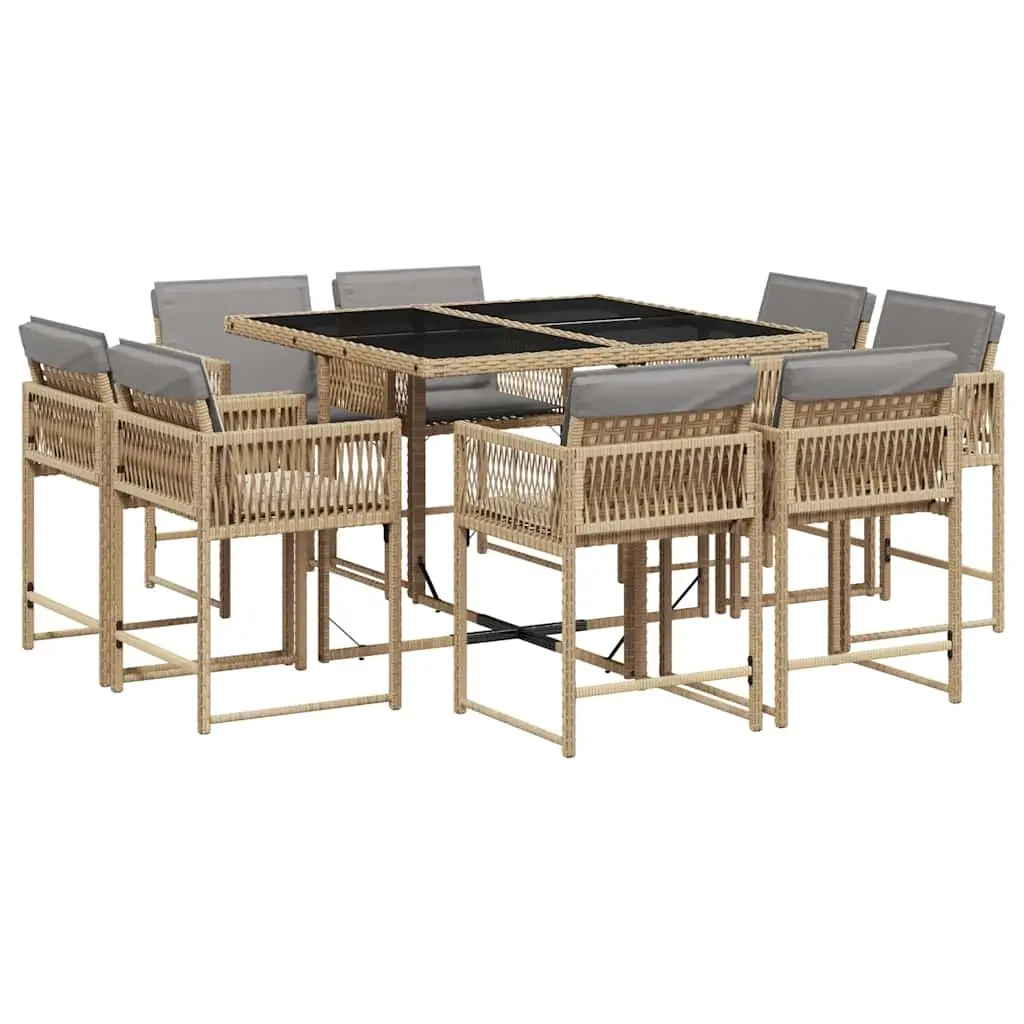 9 Piece Garden Dining Set with Cushions Mix Beige Poly Rattan 3211560 - Furniture