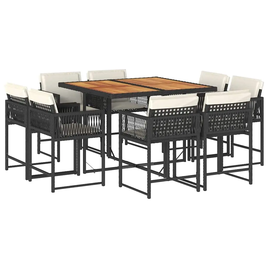 9 Piece Garden Dining Set with Cushions Black Poly Rattan 3211563 - Furniture