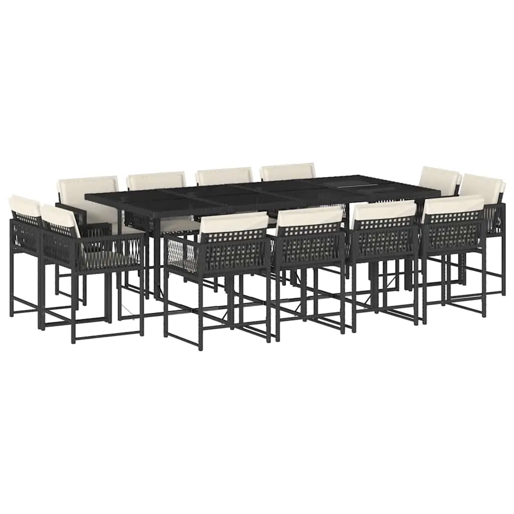 13 Piece Garden Dining Set with Cushions Black Poly Rattan 3211578 - Furniture