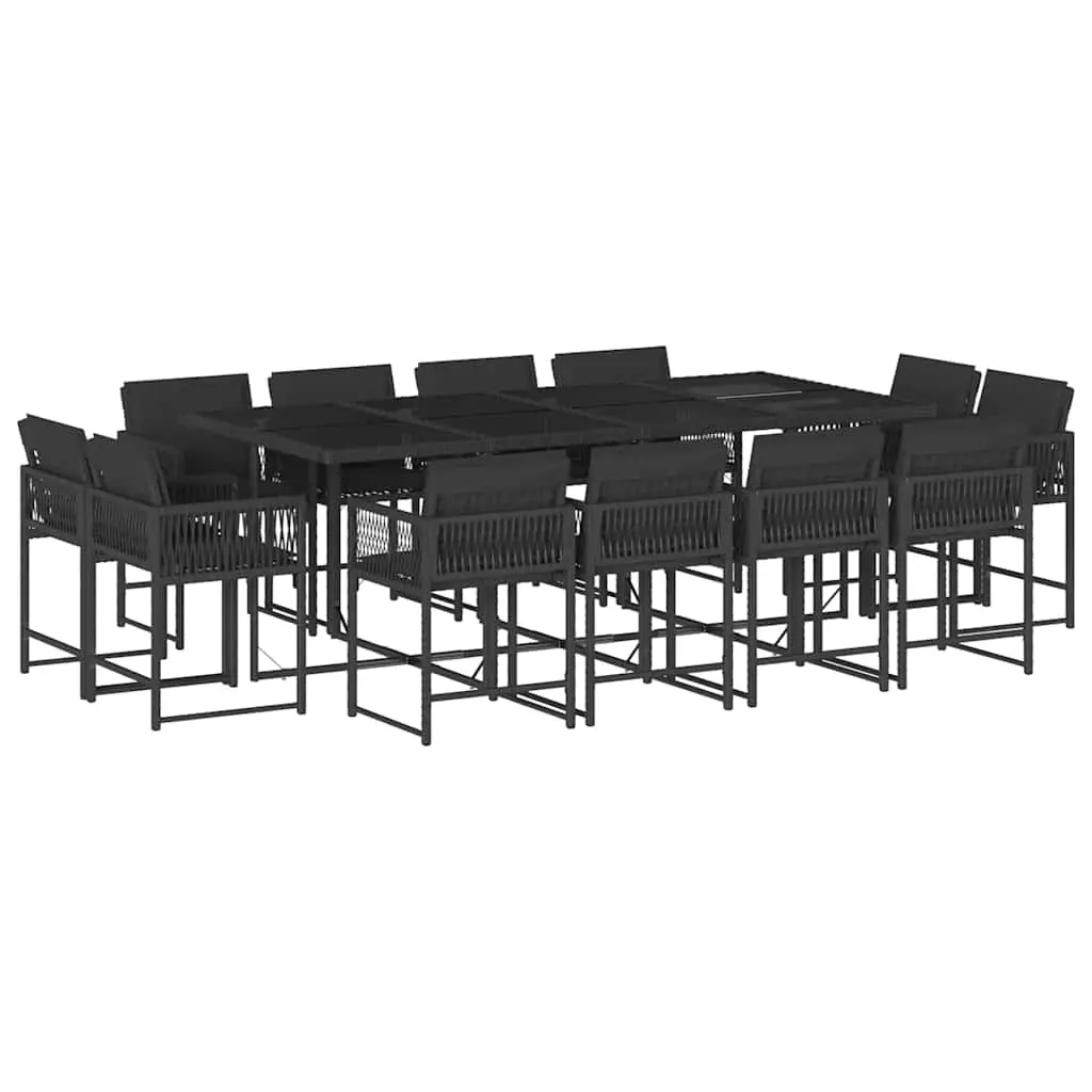 13 Piece Garden Dining Set with Cushions Black Poly Rattan 3211579 - Furniture