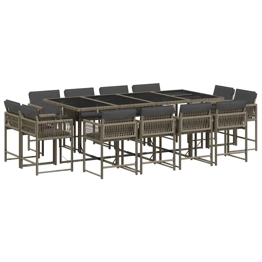 13 Piece Garden Dining Set with Cushions Grey Poly Rattan 3211580 - Furniture
