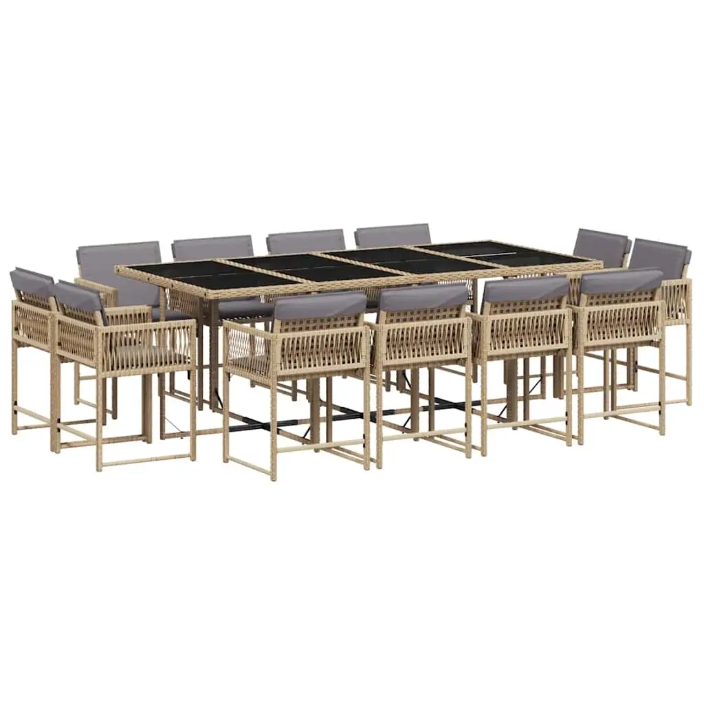 13 Piece Garden Dining Set with Cushions Mix Beige Poly Rattan 3211584 - Furniture