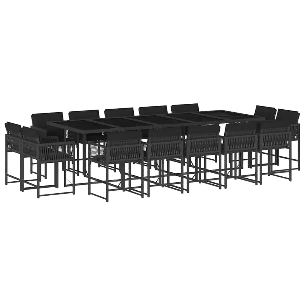 15 Piece Garden Dining Set with Cushions Black Poly Rattan 3211591 - Furniture